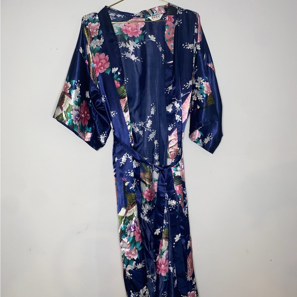 Floral Kimono Robe in Navy